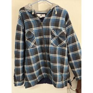 JNS Fashions sweatshirt with hoodie full zip blue plaid SZ M